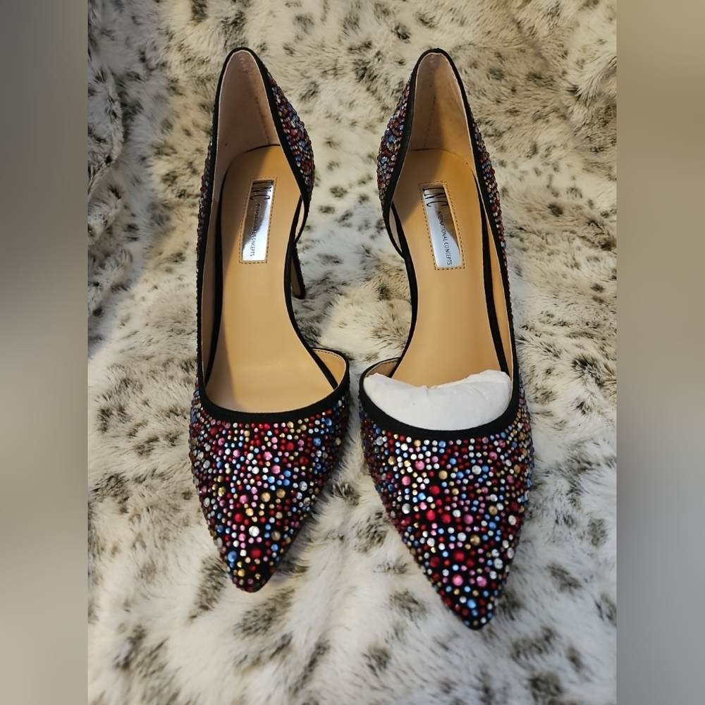 INC International Concepts Red and Pink Heels with Crystal Embellishments